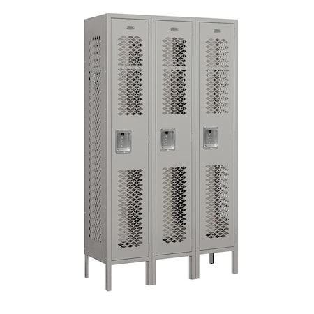 Salsbury Industries 1 Tier Vented Locker, 36"Wx66"Hx12"D, 3 Door, Gray, Unassembled 71352GY-U